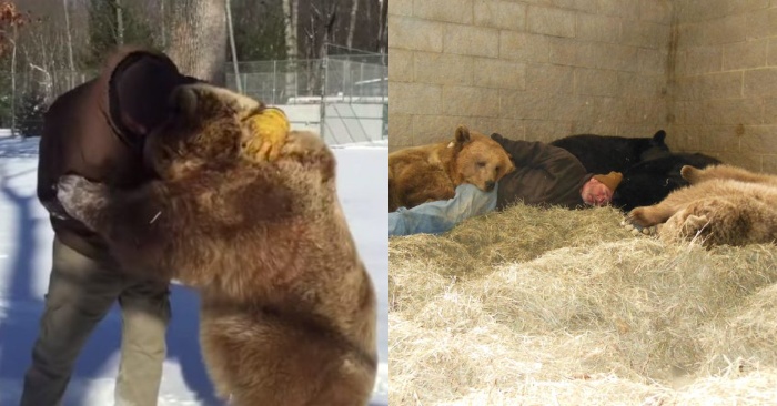  The environmentalist sleeps and spends time with orphaned bears so that they do not feel alone