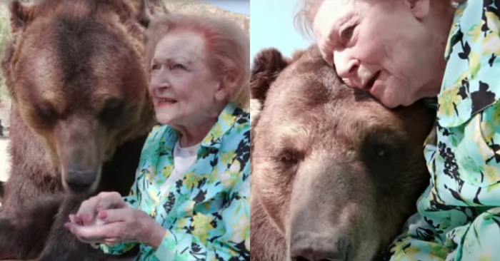  Famous Betty White feeds bear marshmallows at the Los Angeles Zoo