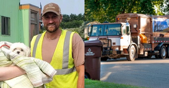  Garbage truck laborer unexpectedly sees poor dog in garbage bin