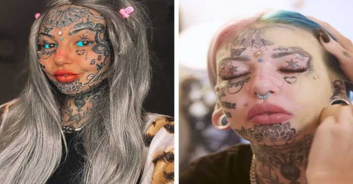  This girl has a lot of tattoos: she covered them with foundation and showed herself without tattoos
