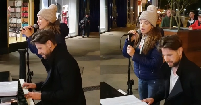  13-year-old girl joined a street musician when she sang everyone just froze with delight