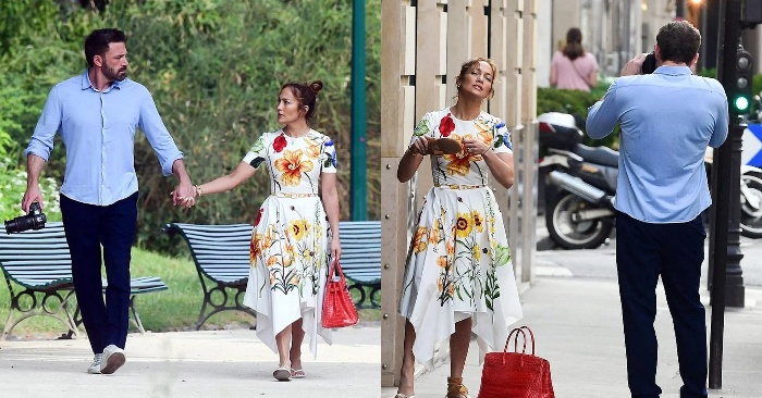 Ben Affleck and Jennifer Lopez in a stunning summer dress enjoy their honeymoon in Paris