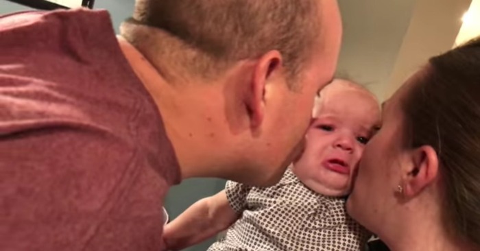  This baby is very jealous, he cries when his father wants to kiss his mother
