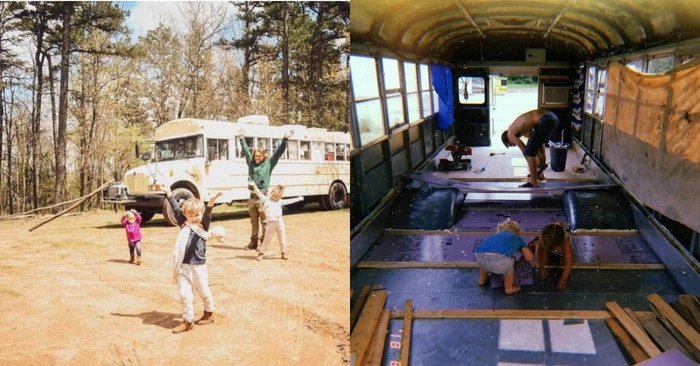  Happy family: this big and unique family lives in an old restored school bus