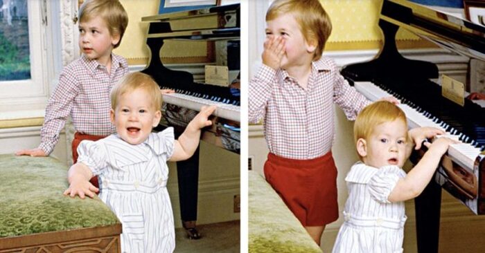  What sweet memories: this is how little William and Harry play the piano with their mother