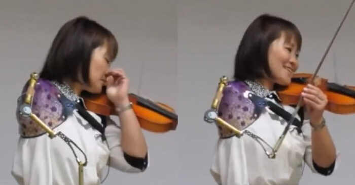  This is great: a cute Japanese woman with one arm played the violin so that everyone was amazed