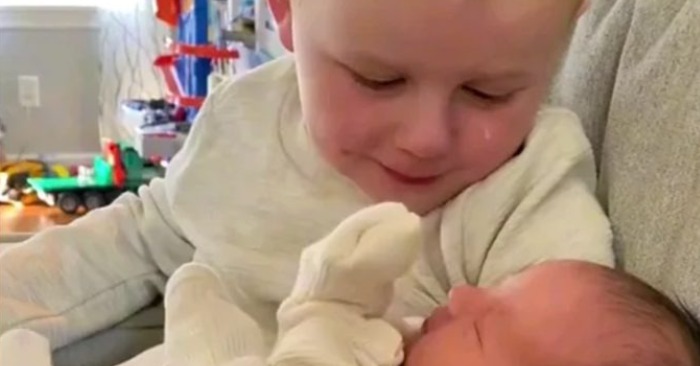  «Baby’s reaction amazed everyone»: a sweet boy burst into tears when he saw his newborn sister